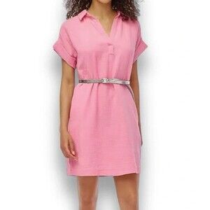 J. Crew Shirt Dress Pink Gauze V Neck Pullover Slit Pockets 100% Cotton Size M